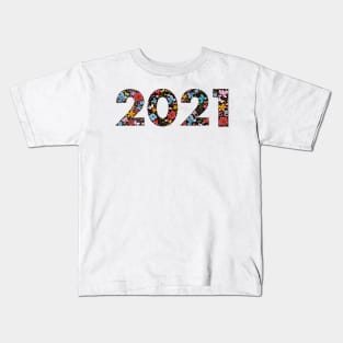 2021 black text with colorful cute flowers Kids T-Shirt